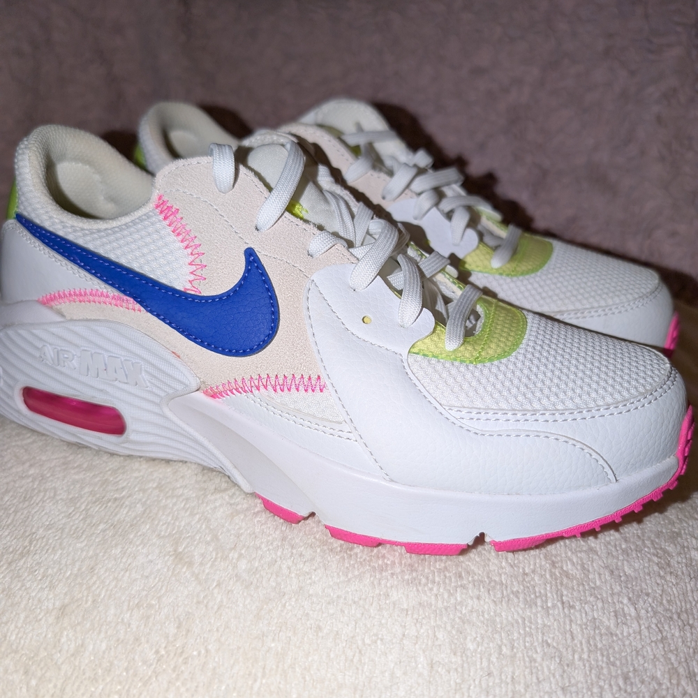 Nike White and Blue Sneakers with Pink Accents